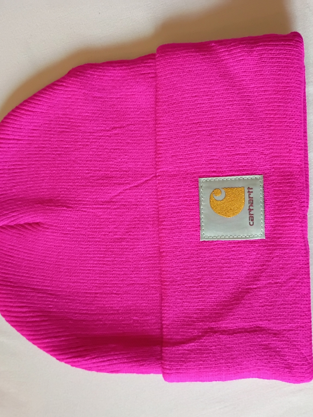 Carhartt  Bright Pink Fold-Over Beanie with Logo Patch